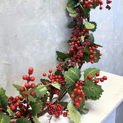 Christmas Traditions Holly Berry Garland w/ gold Veins 72" | KS