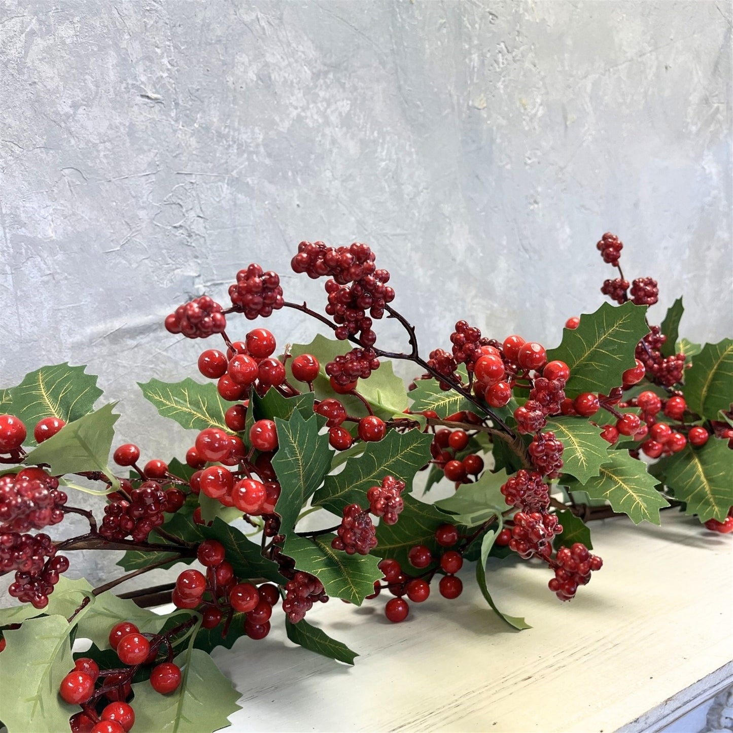 Christmas Traditions Holly Berry Garland w/ gold Veins 72" | KS