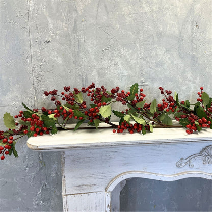 Christmas Traditions Holly Berry Garland w/ gold Veins 72" | KS