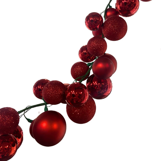 70.8'' Christmas Balls Garland (Red Shiny,Red Matte,Red Glitter) | LC