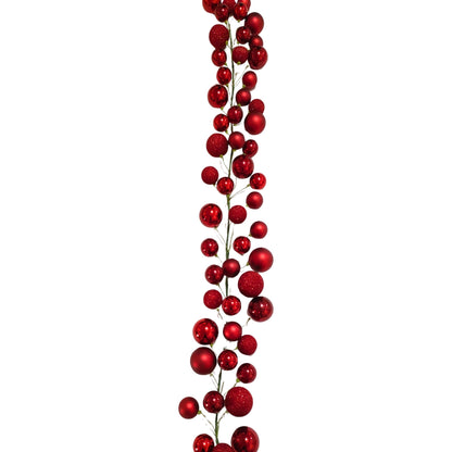 70.8" Blood Red Plastic Ball Garland/Shiny/Matte/Mercury/Glitter Finish w/ 70mm - 100mm Balls | LC