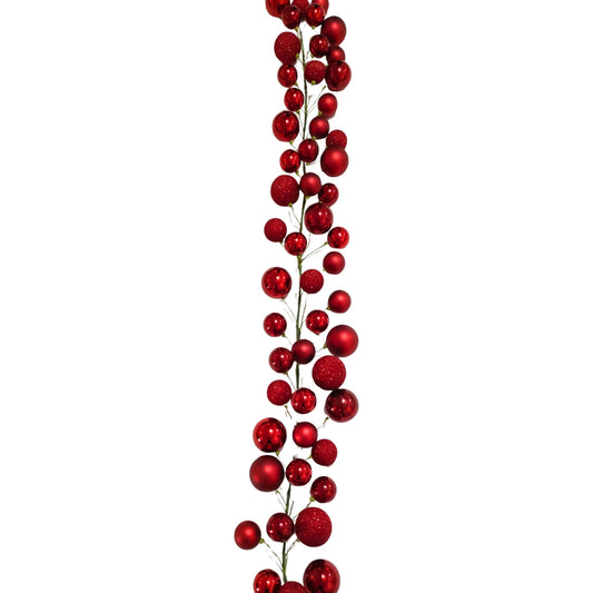 70.8" Blood Red Plastic Ball Garland/Shiny/Matte/Mercury/Glitter Finish w/ 70mm - 100mm Balls | LC