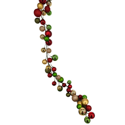 70.8" Red/Green/Metallic Gold Plastic Ball Garland/Shiny/Matte/Mercury/Glitter w/ 70mm - 100mm Balls | LC