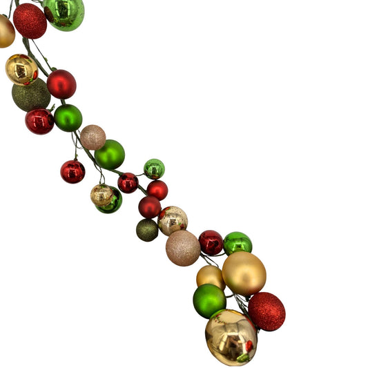 70.8" Red/Green/Metallic Gold Plastic Ball Garland/Shiny/Matte/Mercury/Glitter w/ 70mm - 100mm Balls | LC