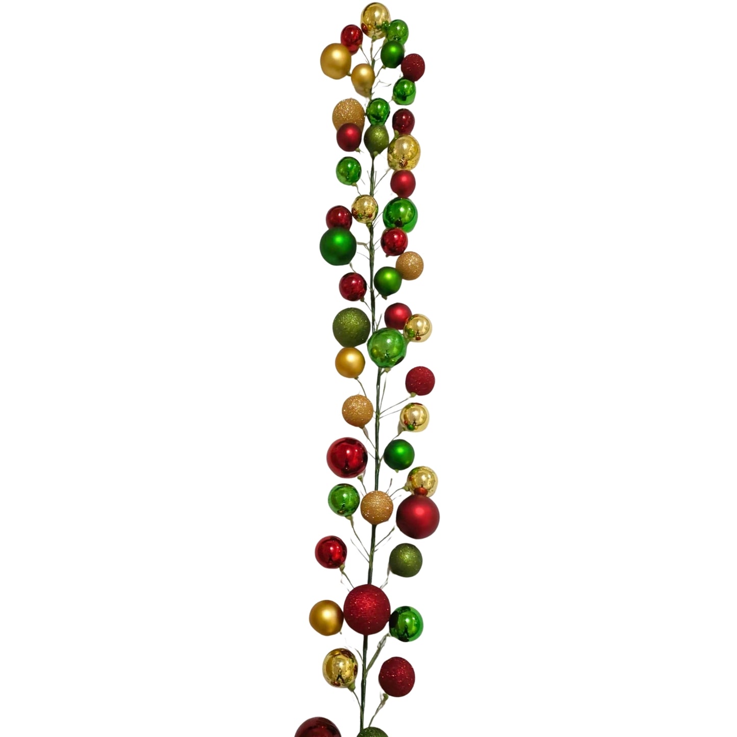 70.8" Red/Green/Metallic Gold Plastic Ball Garland/Shiny/Matte/Mercury/Glitter w/ 100mm - 150mm Balls | LC