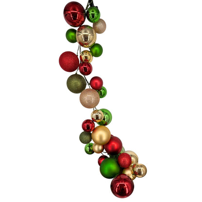 70.8" Red/Green/Metallic Gold Plastic Ball Garland/Shiny/Matte/Mercury/Glitter w/ 100mm - 150mm Balls | LC