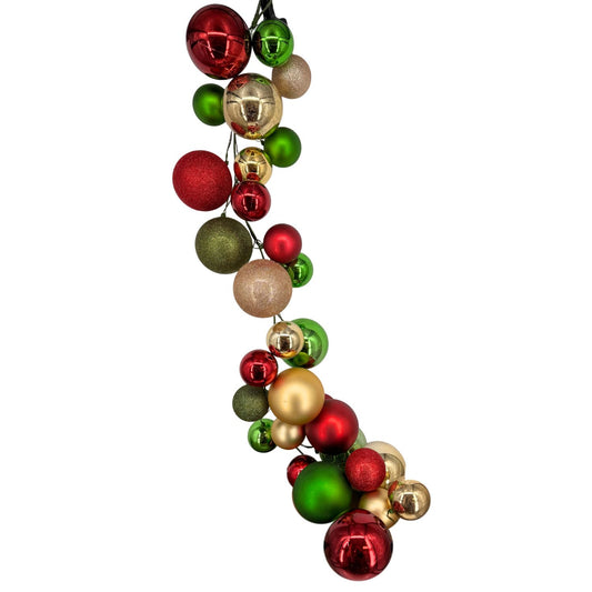 70.8" Red/Green/Metallic Gold Plastic Ball Garland/Shiny/Matte/Mercury/Glitter w/ 100mm - 150mm Balls | LC