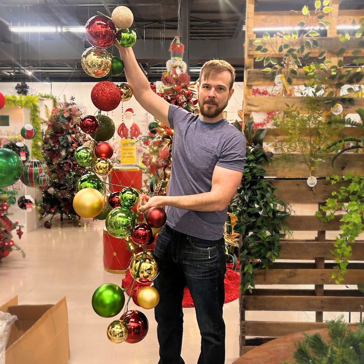 70.8" Plastic Ball Garland Red/Green/Metallic Gold/Shiny/Matte/Mercury/Glitter w/ 100mm - 150mm Balls | LC