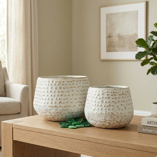 Embossed Dot Metal Planter in White/Gold, Two Sizes, -- Each Sold Separately --