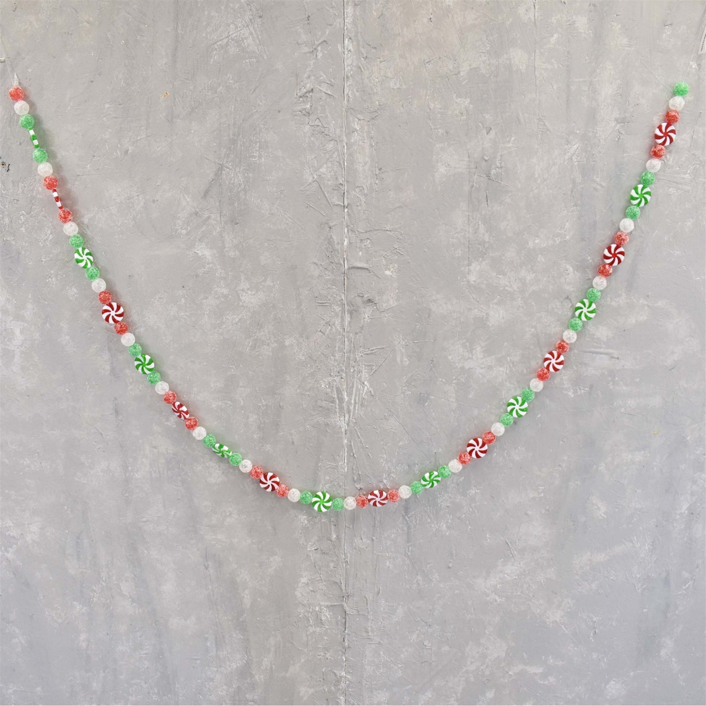 Frosted Peppermint Candy And Ball Garland 6' in Red Green White | YKC22