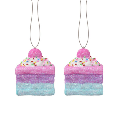 Glittered/Sprinkle Sugared Cake Box of 2 in Pink Purple Blue 2" x 2.5" | YK