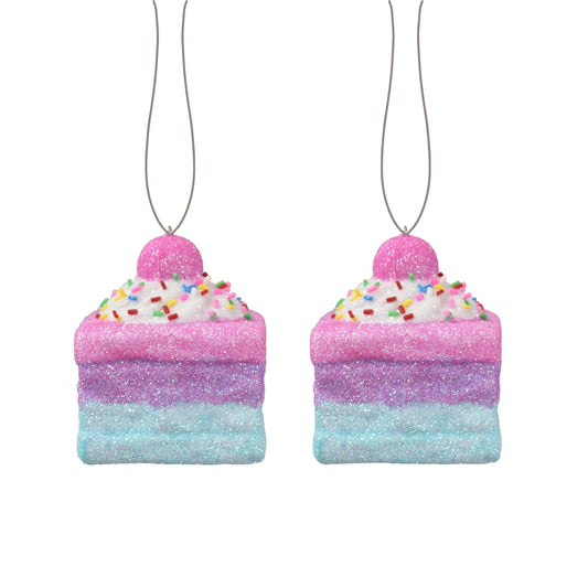 Glittered/Sprinkle Sugared Cake Box of 2 in Pink Purple Blue 2" x 2.5" | YK