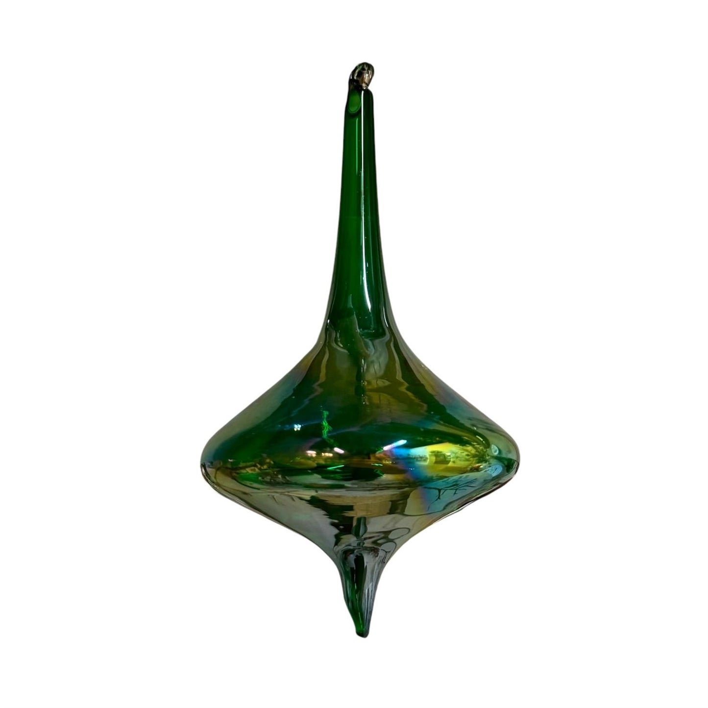 Iridescent Glass Finial Ornament 7" x 3.5" in Iridescent Green