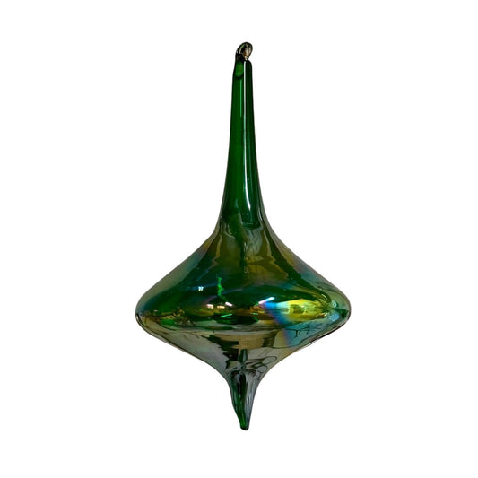 Iridescent Glass Finial Ornament 7" x 3.5" in Iridescent Green
