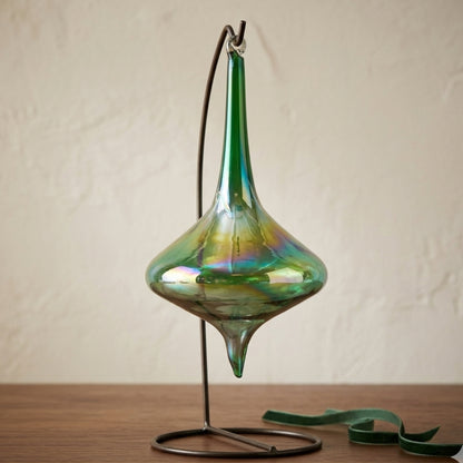 Iridescent Glass Finial Ornament 7" x 3.5" in Iridescent Green