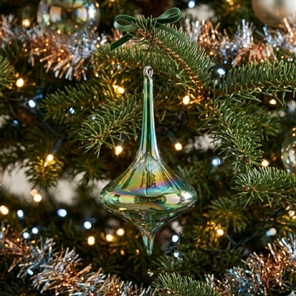 Iridescent Glass Finial Ornament 7" x 3.5" in Iridescent Green