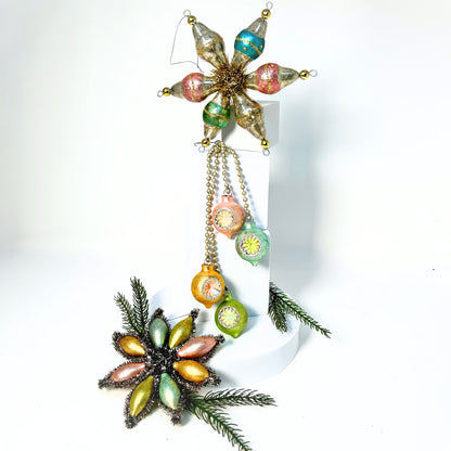 Funky Antique Glass Star Christmas Ornament with Tinsel 7" in Multi | LC