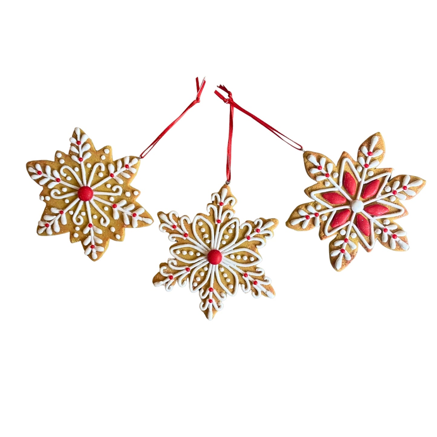 Royal Iced Clay dough Snowflake Ornaments, Set of 3 - 4.25" | YK