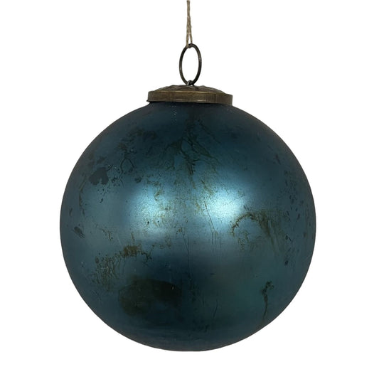 Matte Marbled Glass Ball Orn. 6''-Blue