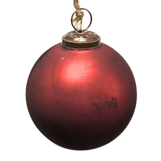 Matte Marbled Glass Ball Orn. 6" - Burgundy | SB