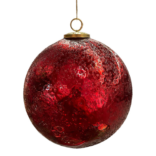 4" Glass Textured Crinkle Ball Orn. - Red | SB