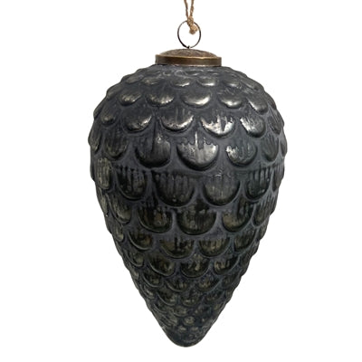 10" Large Black/Silver Glass Pinecone