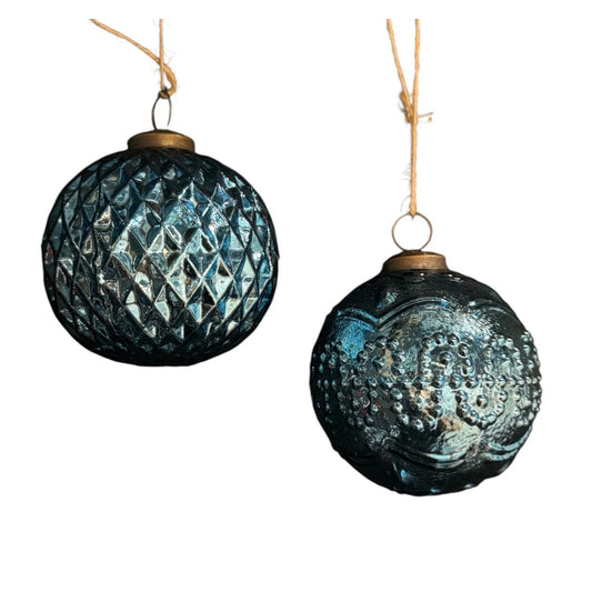 Mercury Glass Ornament 4" Set of 2 -Teal  | SB