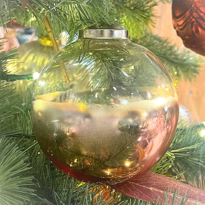 Hall Clear and Half Rose Gold Glass Ball Ornament 6” | SB