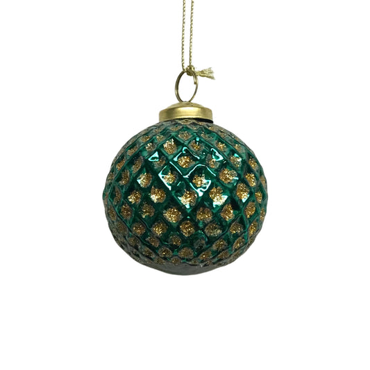 Mercury Glass Ball w/ Glitter Diamond Pattern 3" - Emerald | SB