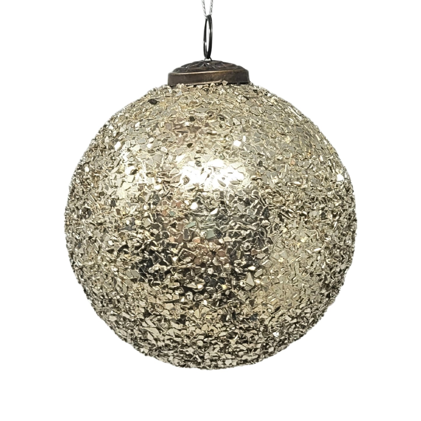 Textured Sequin Glass Ball Orn. - 5" Silver/Platinum | SB