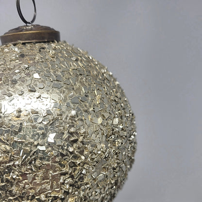 Textured Sequin Glass Ball Orn. - 5" Silver/Platinum | SB