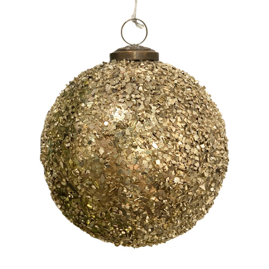 Textured Sequin Glass Ball Orn. - 5" Silver/Platinum | SB