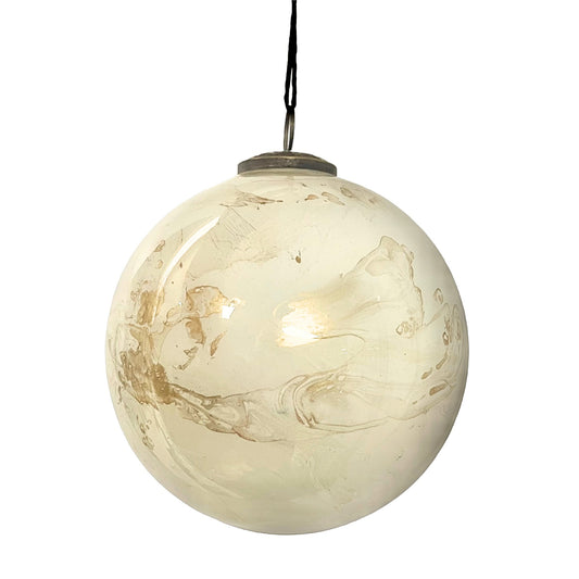 6" Glass Ball Marble Ornament - Gold/White | SB