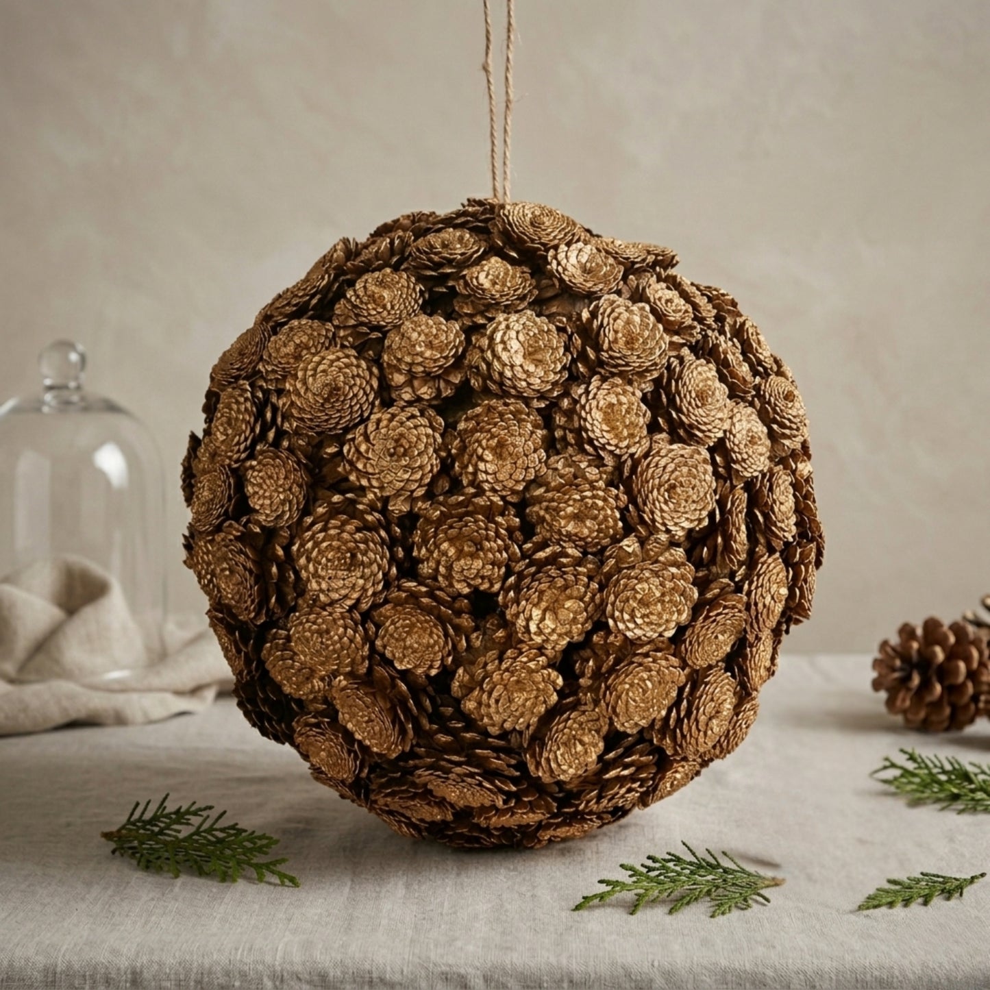 16'' Bronze Natural Pine Cones Ball Ornament | LC