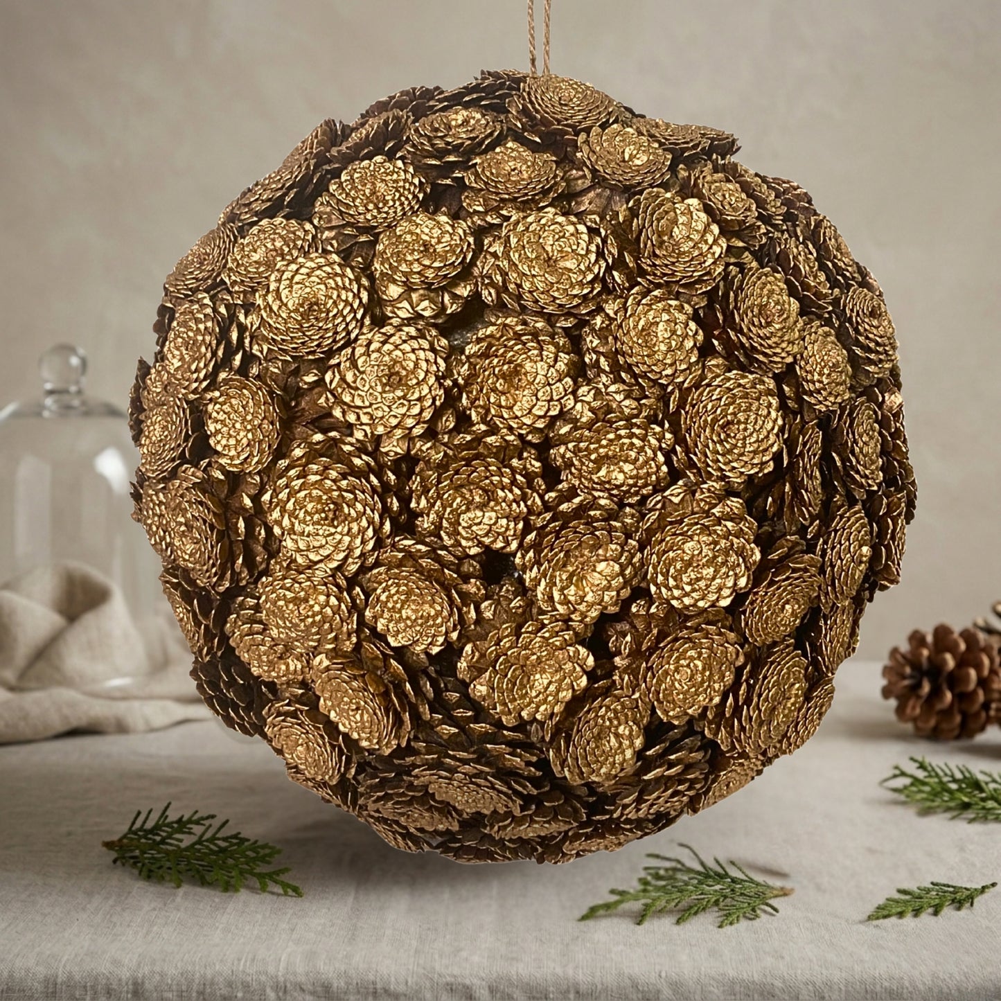 20'' Bronze Natural Pine Cones Ball Ornament | LC
