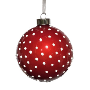 4" Red Glass Ball With White Dots Orn. | LC