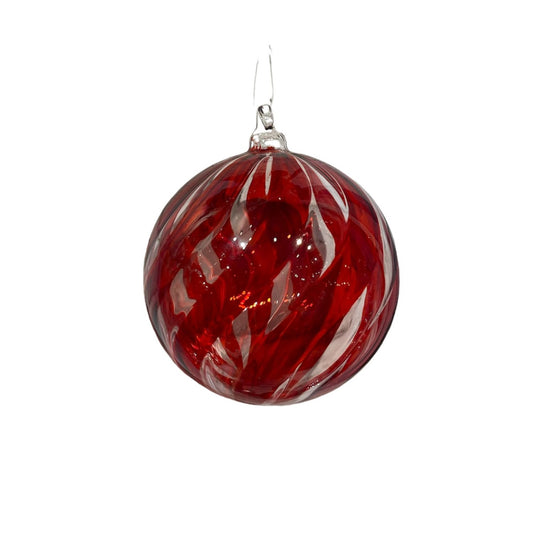 4" Clear And Red Striped Glass Ball Orn. | LC