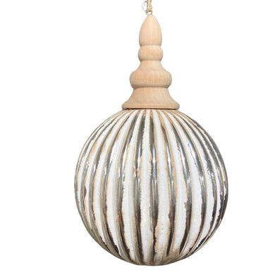 Weathered Glass Ball W/ Wood Top Orn 6.5'' | LC