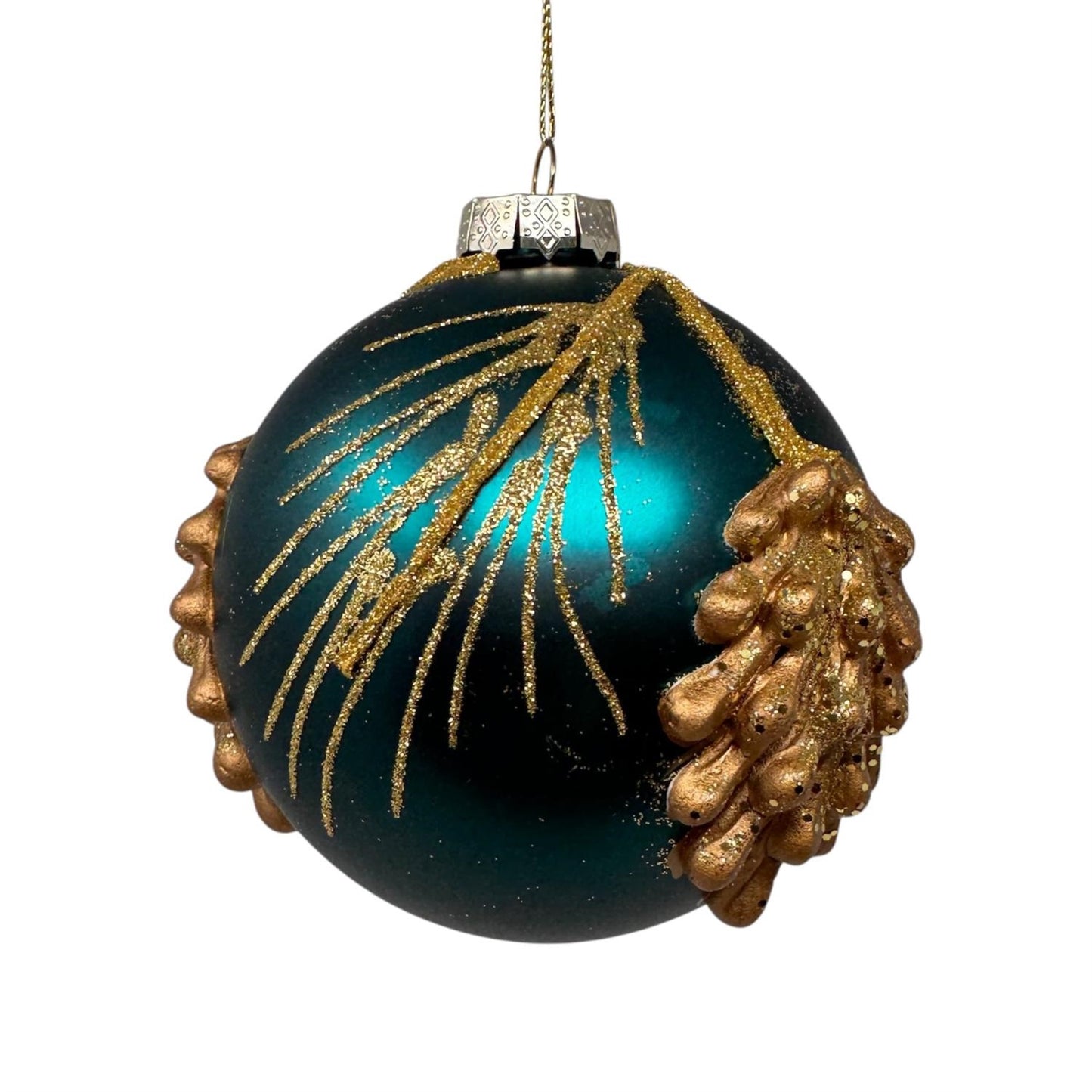 Teal Elegance Glass Ball Ornament 4"x4"x4.5" | TG