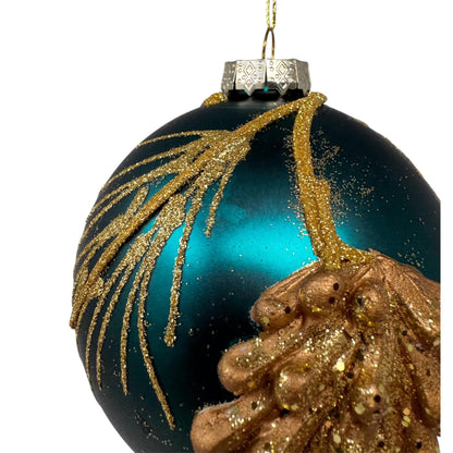 Teal Elegance Glass Ball Ornament 4"x4"x4.5" | TG