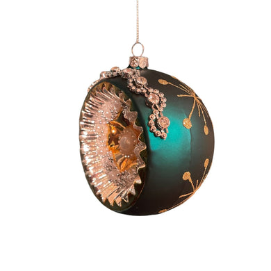 4''X3.5''X4.5'' Ornate Pearl Teal Glass Ornament | LC