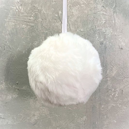 Elegant Artificial Fur Ball Ornament 5" - White | KS