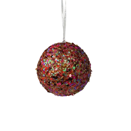 Old World Multi Color Beaded Sequin Iridescent Ball Ornament 4” | YK