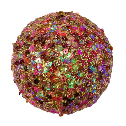 Old World Multi Color Beaded Sequin Iridescent Ball Ornament 4” | YK