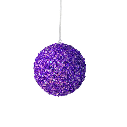 Purple Passion Beaded Sequin Iridescent Ball Ornament 4” | YK