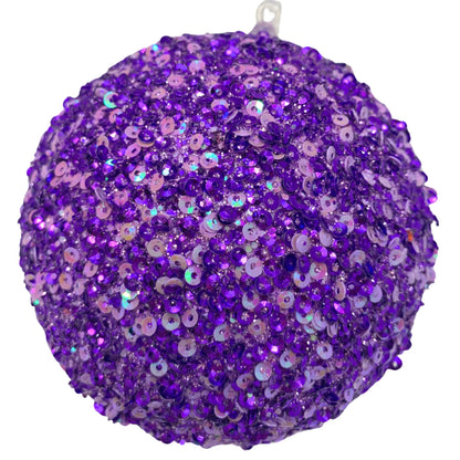 Purple Passion Beaded Sequin Iridescent Ball Ornament 4” | YK