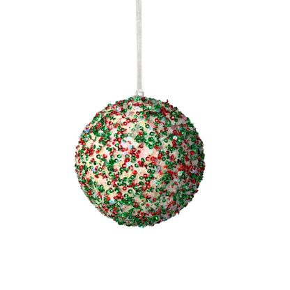 Wildly Whimsical Beaded Sequin Iridescent Ball Ornament 4” | YK