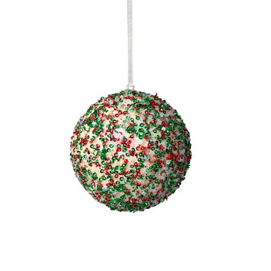 Wildly Whimsical Beaded Sequin Iridescent Ball Ornament 4” | YK