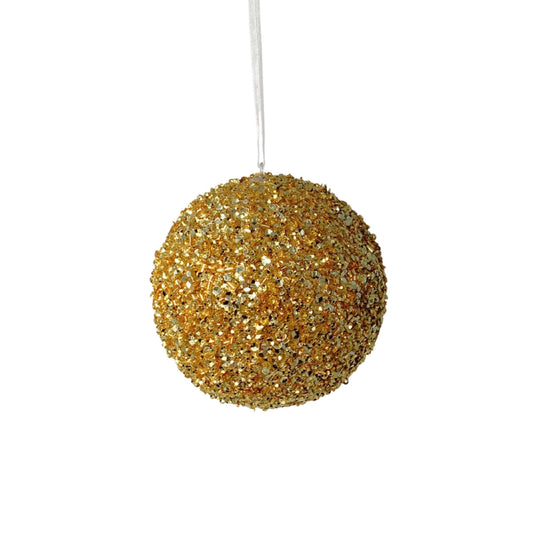 Glamorous Gold Beaded Sequin Ball Ornament 4” | YK