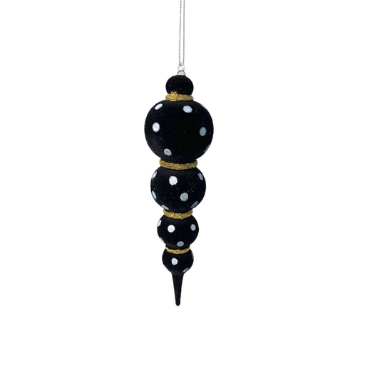 Beautifully Black Felt Finial Ornament w/ White Dots 8” | YK